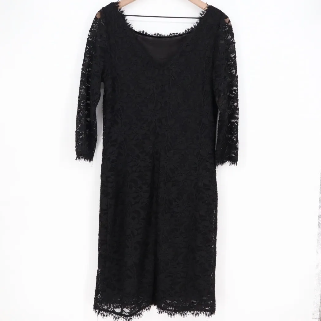 ONYX Nite Black Lace Sheath Dress 3/4 Sleeve Made in USA Size 12 - Image 5