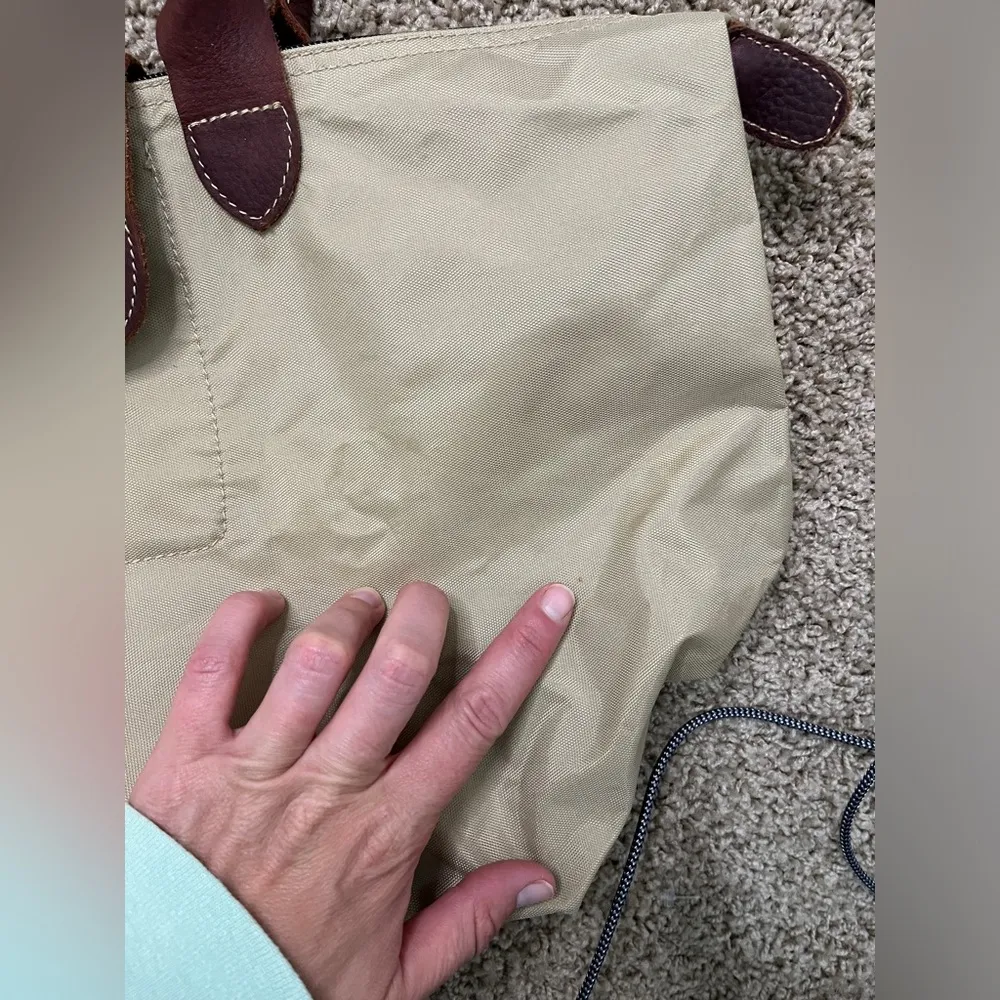 Sofft Nylon & Leather Shoulder Tote Bag Tan Khaki Purse Brown - Image 2