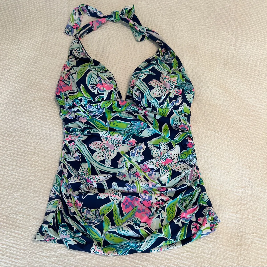 Lilly Pulitzer Bliss Halter Tankini and Lagoon Sarong bottom set Deep Sea Navy 4 - Image 2