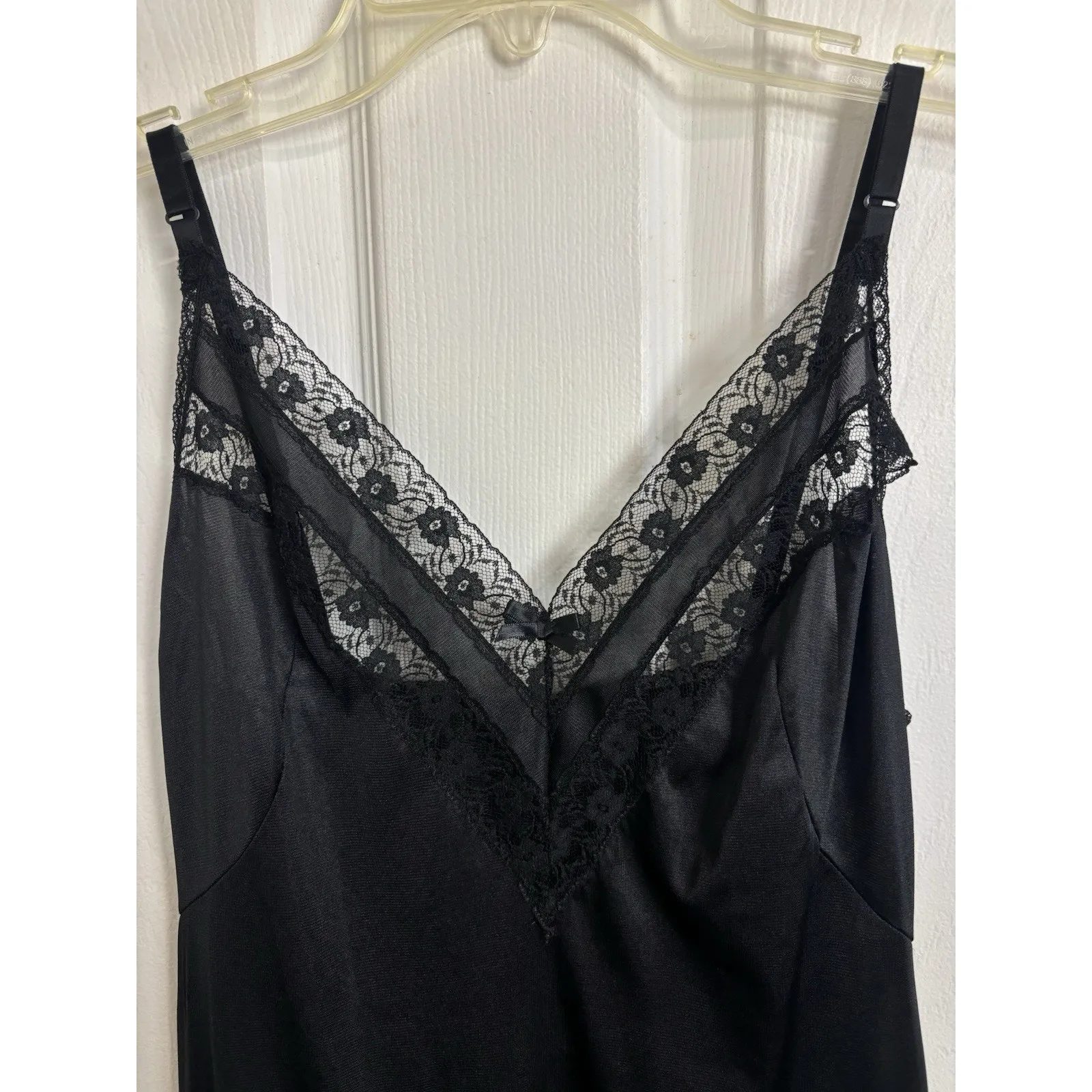 Vtg Ashley Taylor Black Nylon Floral Lace Slip Dress Nighty Size 34 FLAW Gothic - Image 3