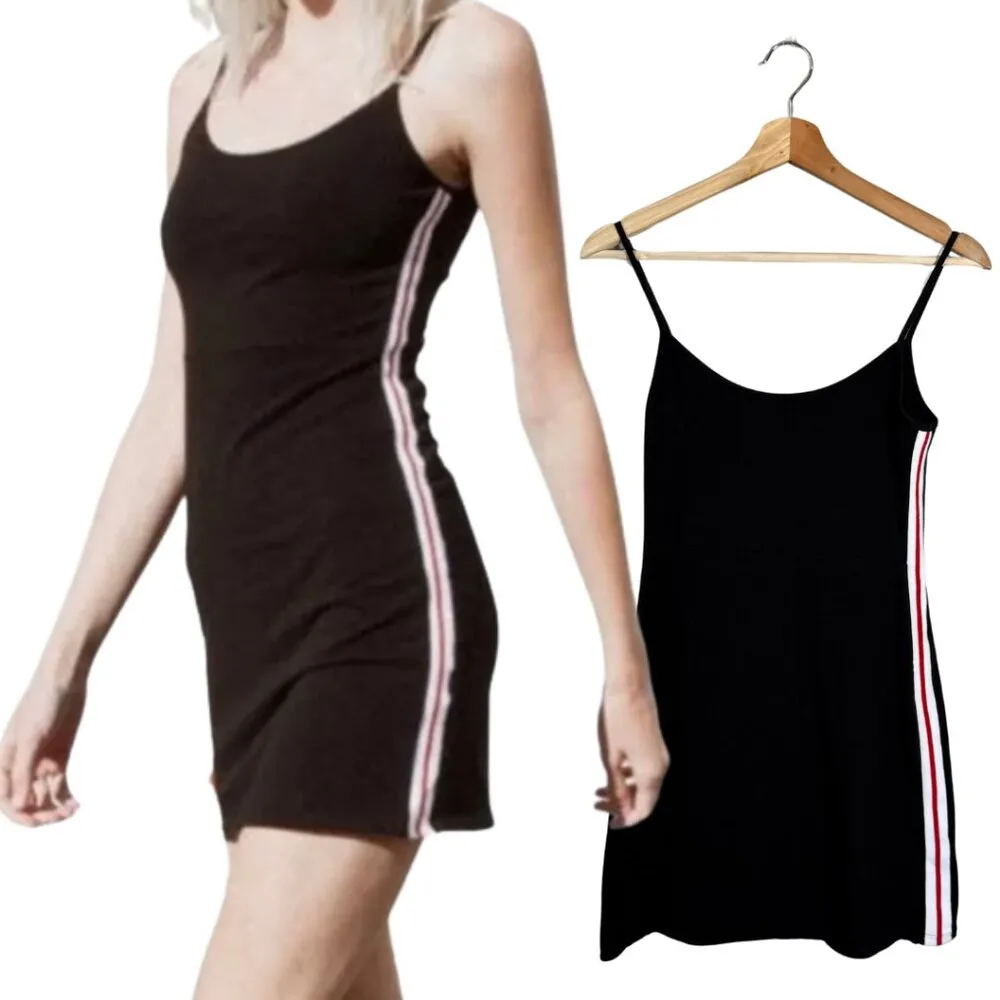 Brandy Melville Kyran Side Stripe Mini Dress Womens One Size Black Sporty Y2K - Image 2