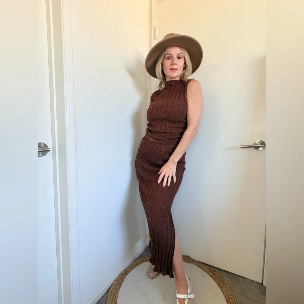 Project Social T Giorgia Funnel Neck Sweater Rib Tank and Skirt - Russet Brown - Image 4