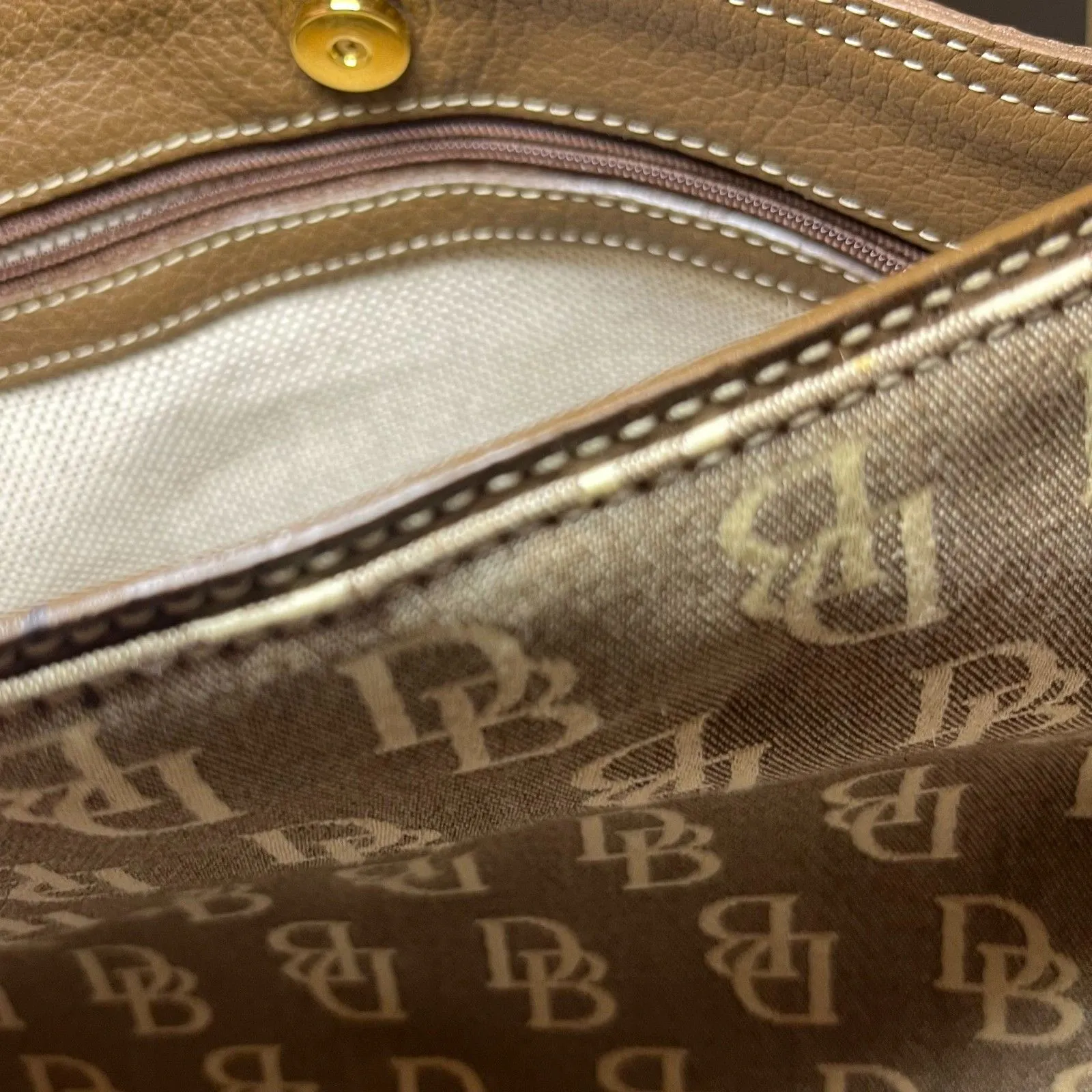 Vintage Y2K Dooney & Bourke Brown & Tan Signature Logo Canvas & Leather Hobo Bag - Image 6