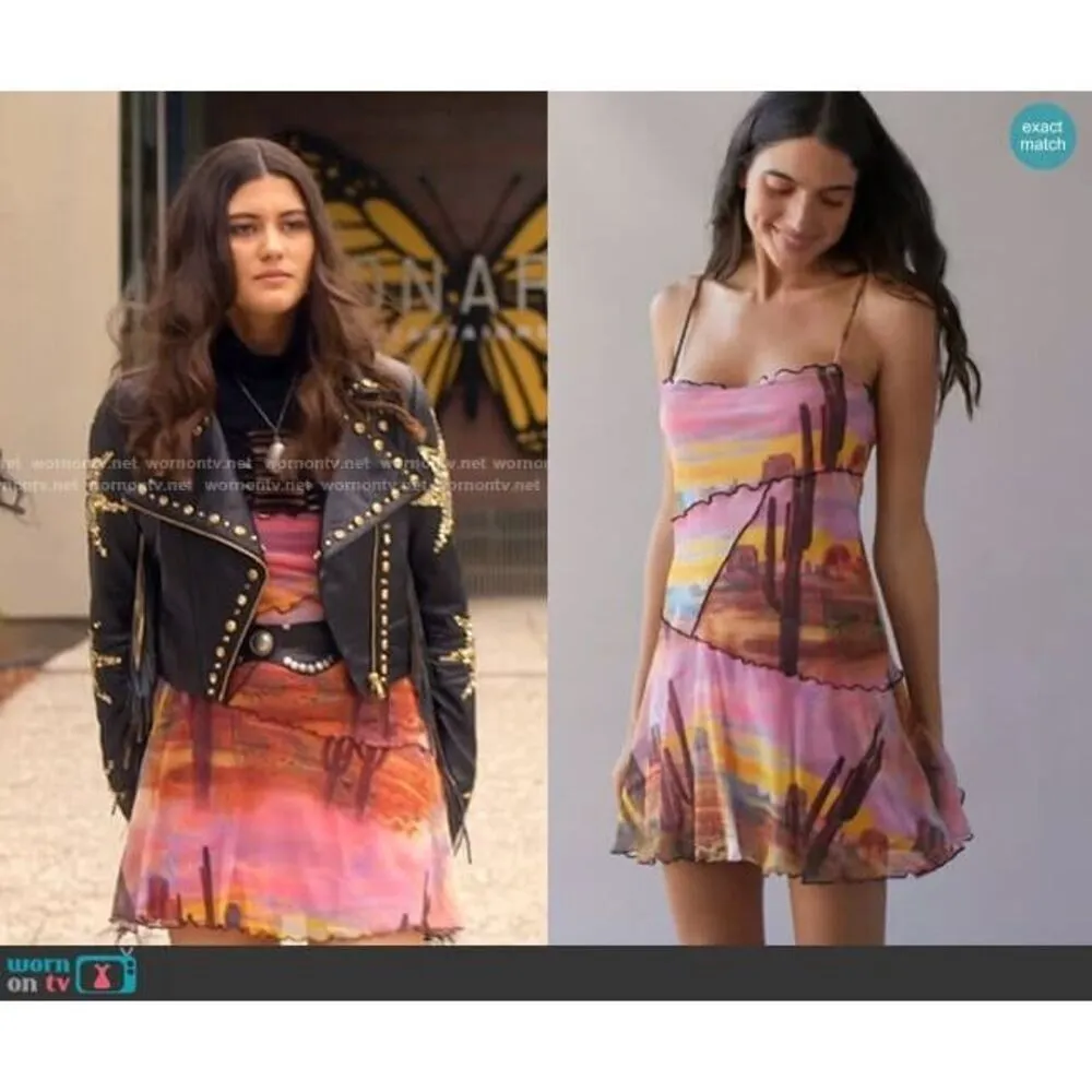 Urban Outfitters Moxie Mesh Mini Slip Dress sunset cactus print - Image 2