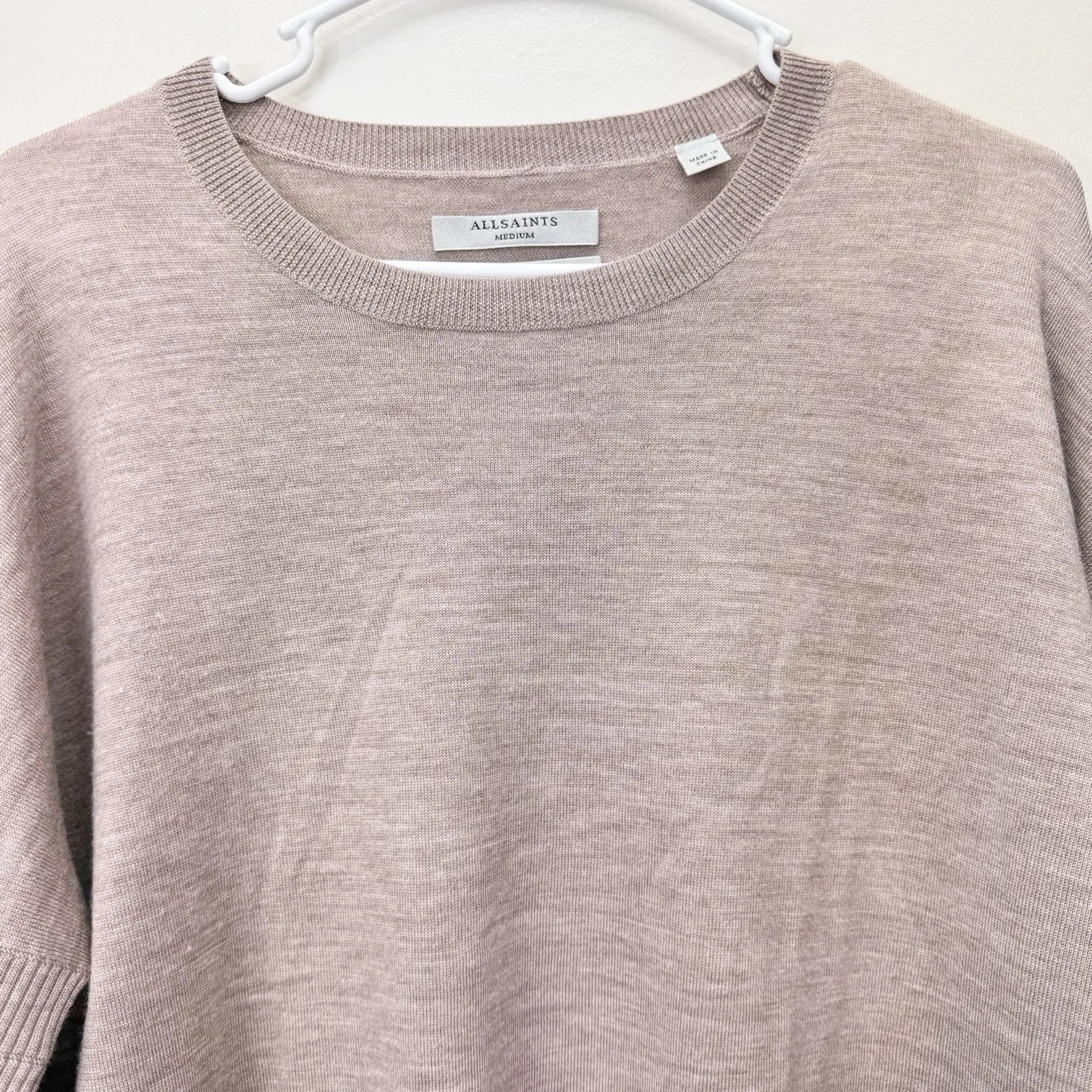 Allsaints Pink New Wave Elbow Slit Merino Wool Pullover Hi‎ Low Sweater MEDIUM - Image 5