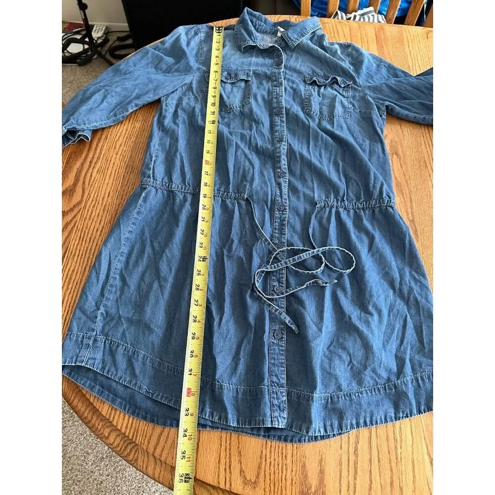 Old Navy Belted Denim Shirt Dress Drop Waist Pocket 3/4 Sleeve sz L Utility - Image 5