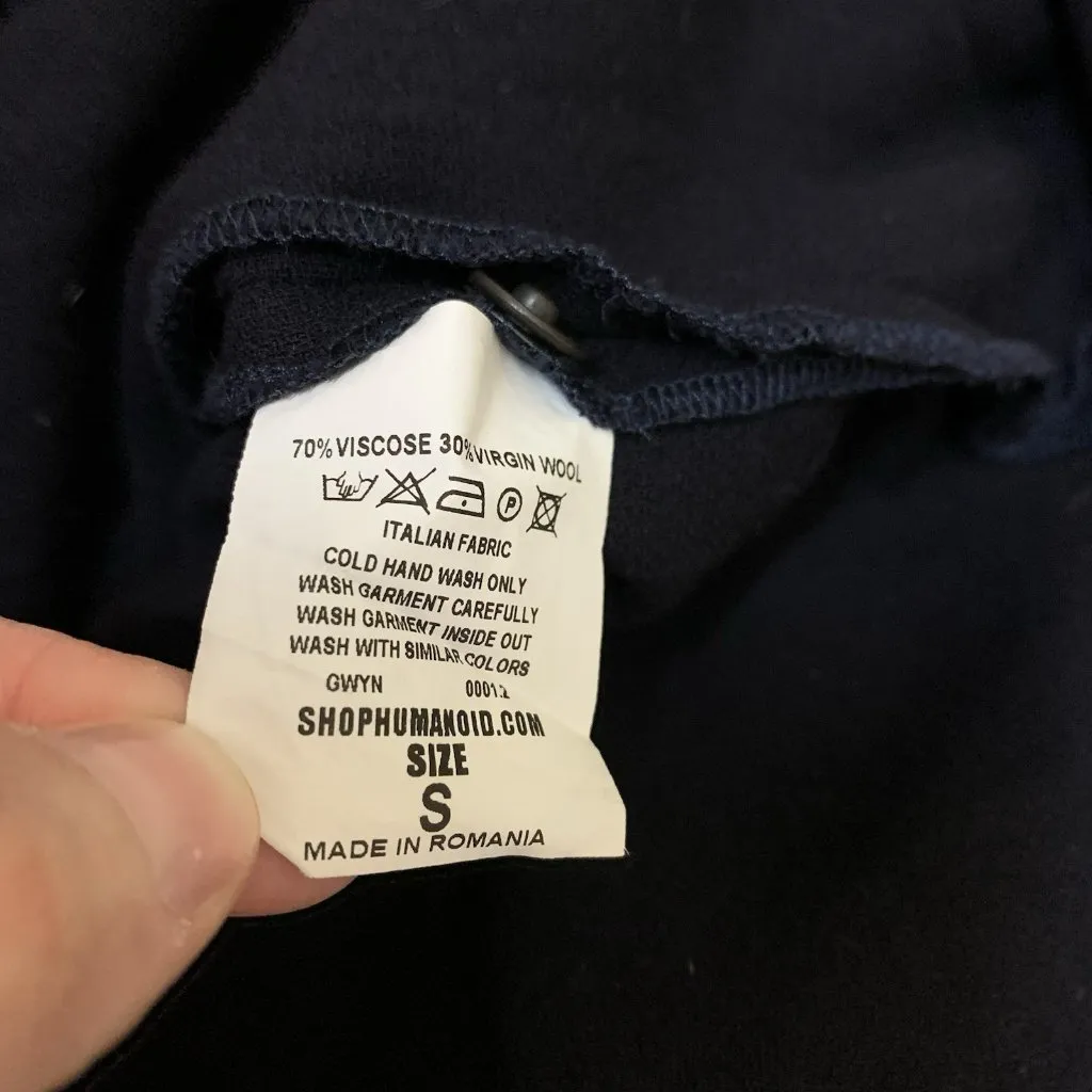 Humanoid Blue‎ Wool Blend Minimalist Long Sleeve Midi Shirt Dress Boho Chic S Blue - Image 6