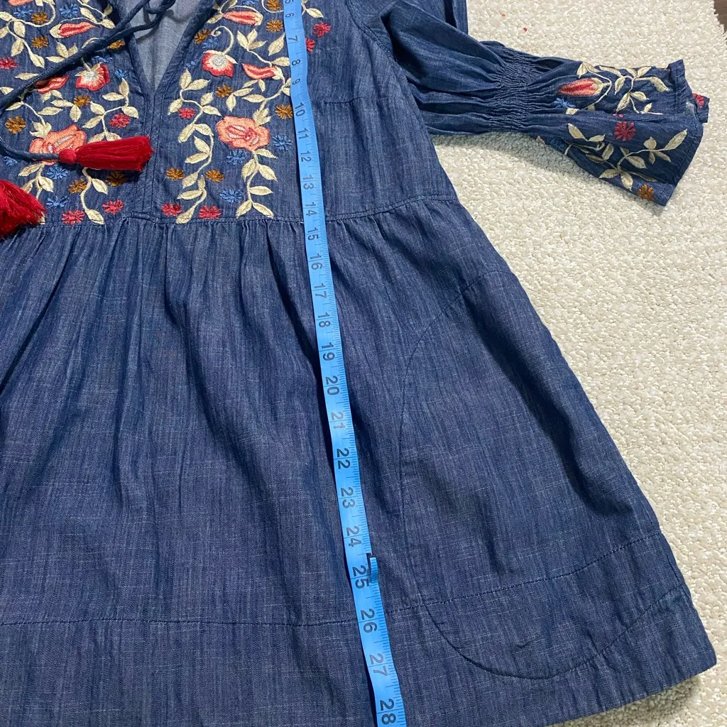 Embroidered Denim Blue Top with Red Tassels Size undefined - Image 12