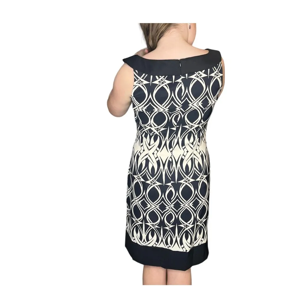 Connected FLORAL MIDI Sheath DRESS Black & White Sleeveless Zip Women's Size 6 - Image 4