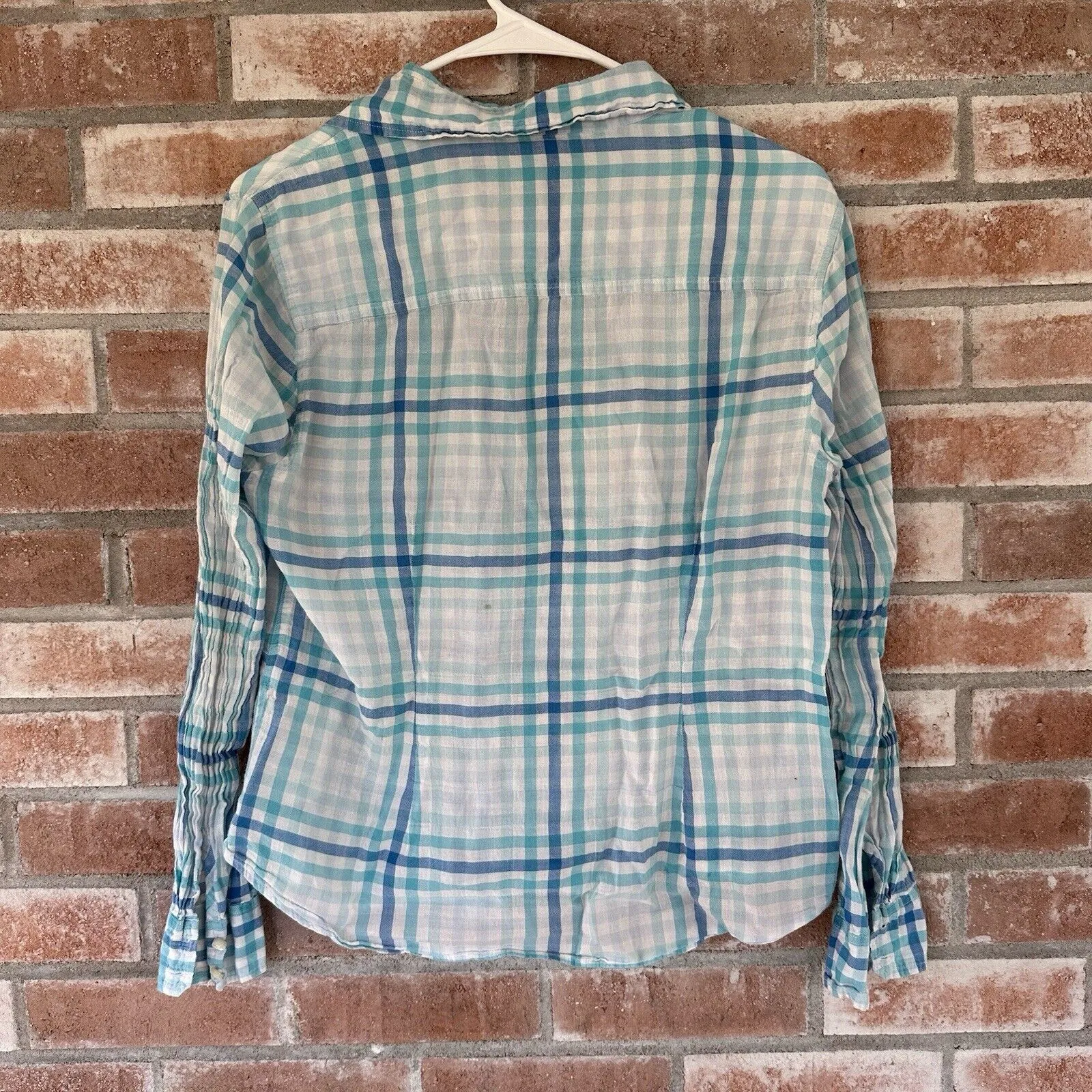 J. McLaughlin Button Down Plaid Shirt Long Sleeve Blue Size 8 - Image 6