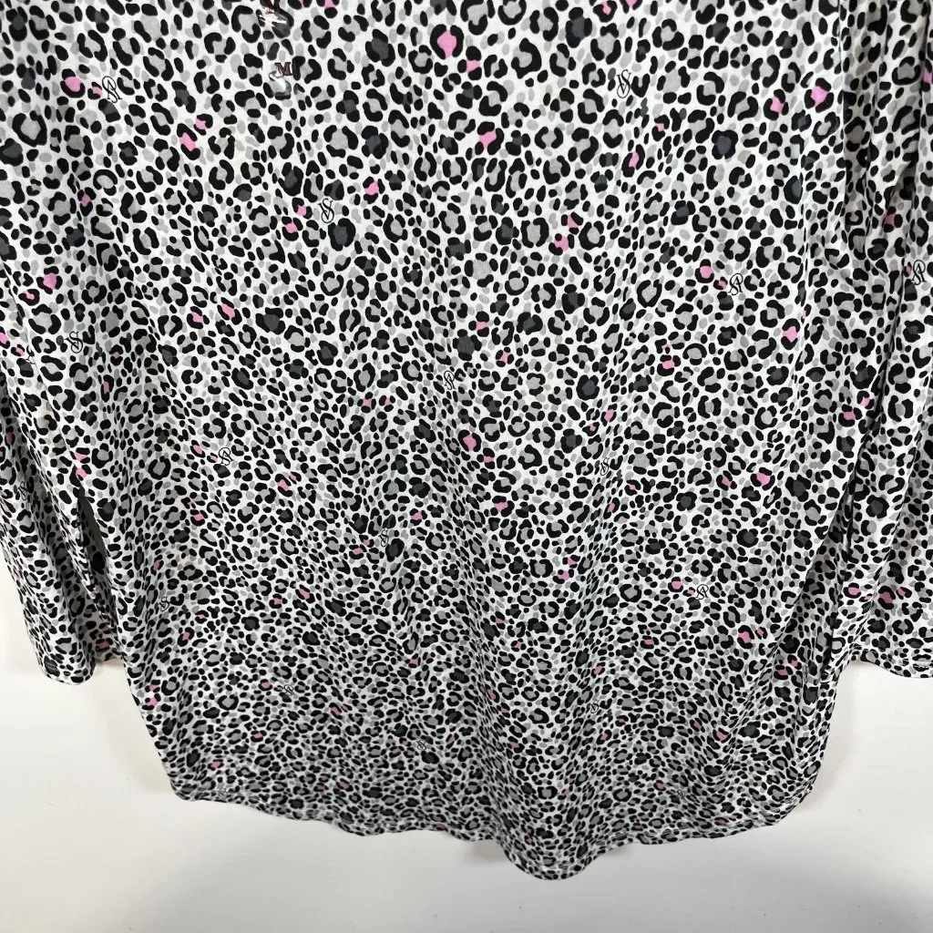 Victoria's Secret Black White Animal Leopard Long‎ Sleeve Sleep Shirt Sz M NWT - Image 3