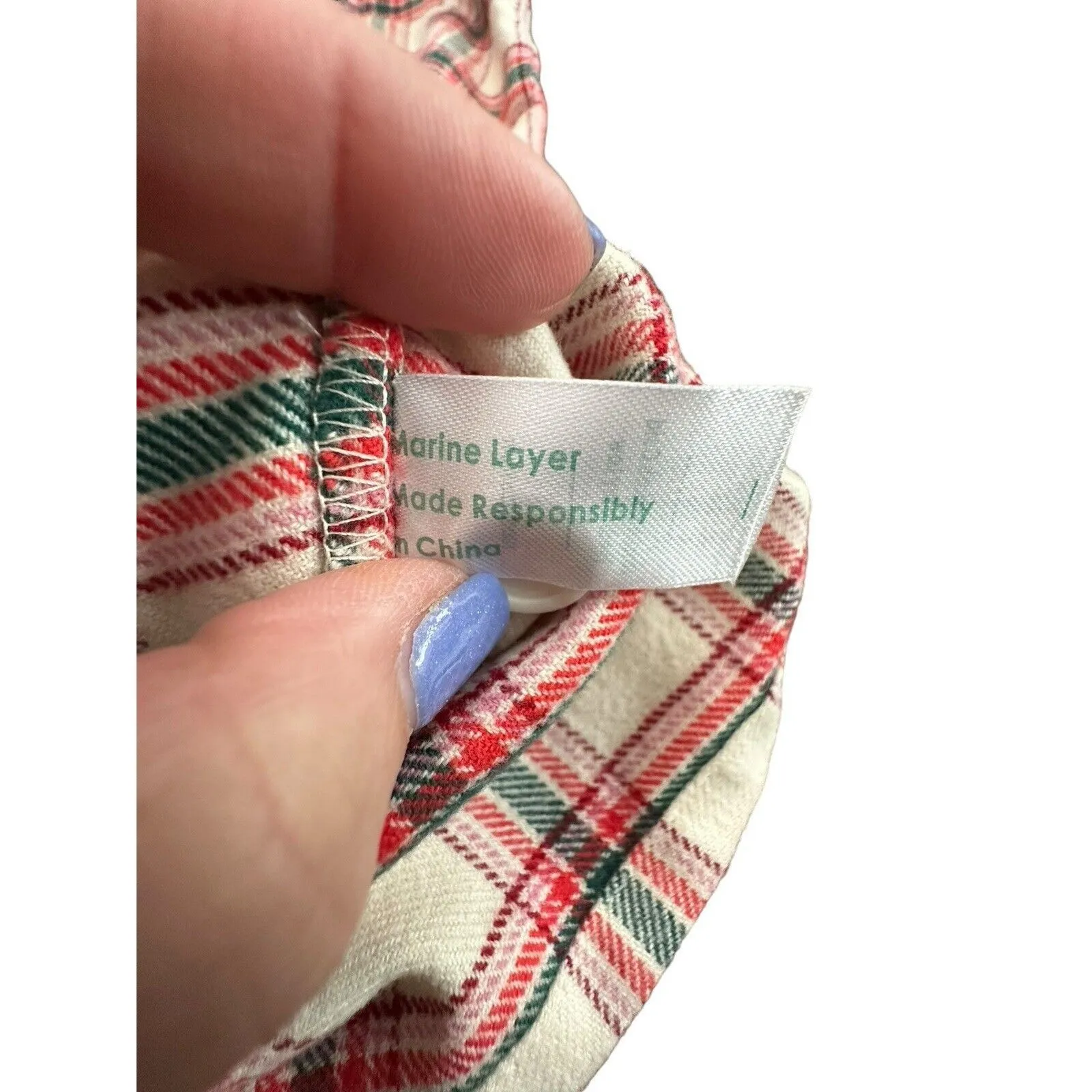 Marine Layer Pajama Size Medium Flannel Classic PJ Top in Red Cream Plaid #N4-5 - Image 8