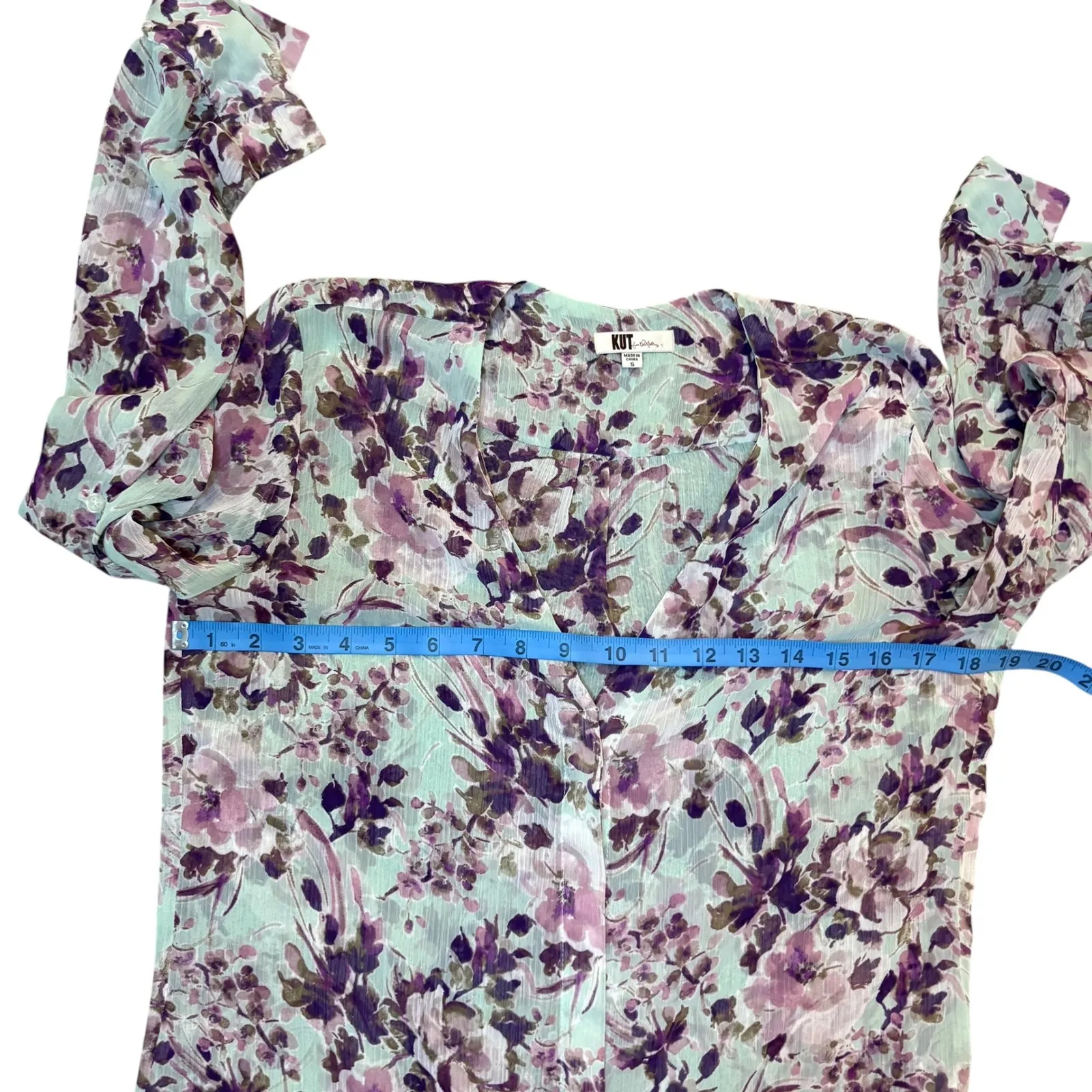 KUT from the Kloth‎ Floral Print Sheer Blouse Womens Long Sleeve V Neck  Small - Image 3