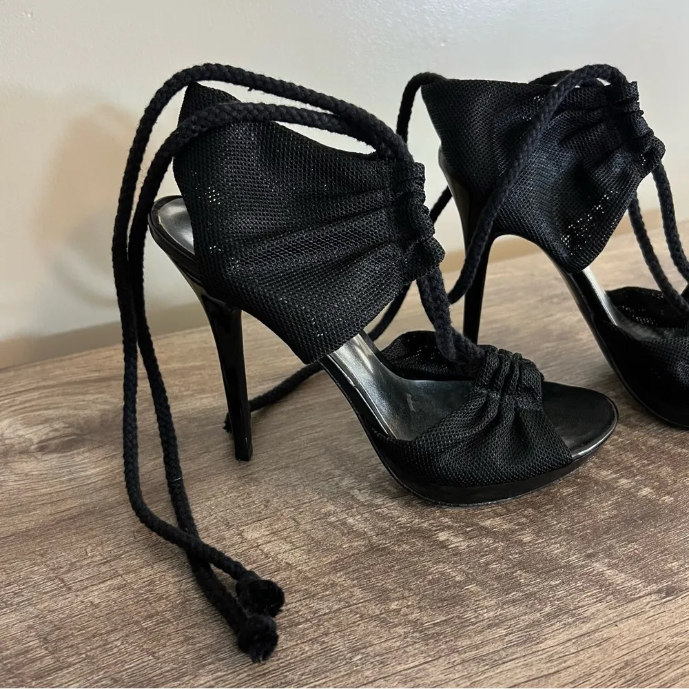 Bakers Black Tie stiletto High Heels Shoes Open Toe Formal Prom Hoco Sz 6.5 B - Image 2