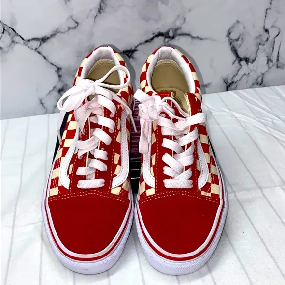 Vans Old Skool Checkerboard‎ Racing Red Checkered Sneakers, Size 5.0 - Image 2