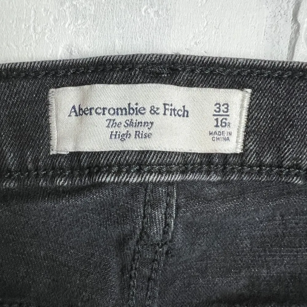 Abercrombie & Fitch Jeans Women 33 16R Black The Skinny High Rise Denim Slit Hem - Image 14