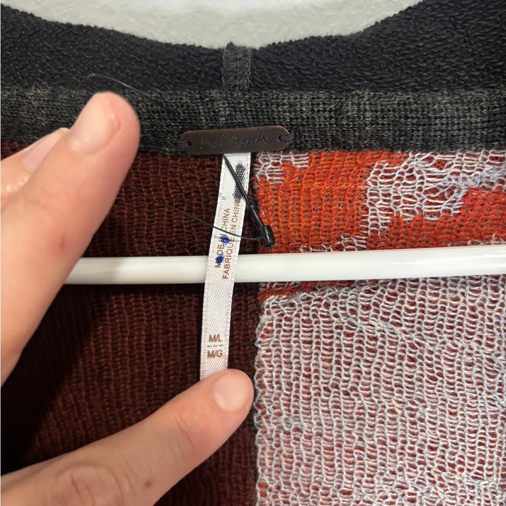 Free People Autumn Patchwork Poncho Cardigan Hood Dolman Sleeve Gray Orange M/L - Image 10