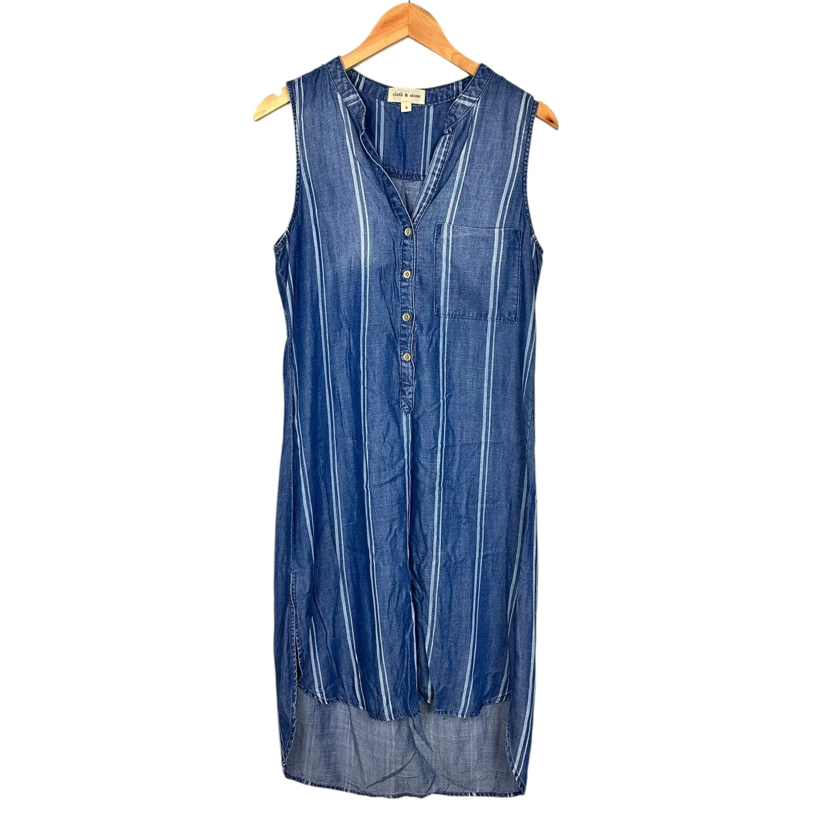 Cloth & Stone Anthropologie Chambray Striped Sleeveless Shirtdress Sz Small - Image 2