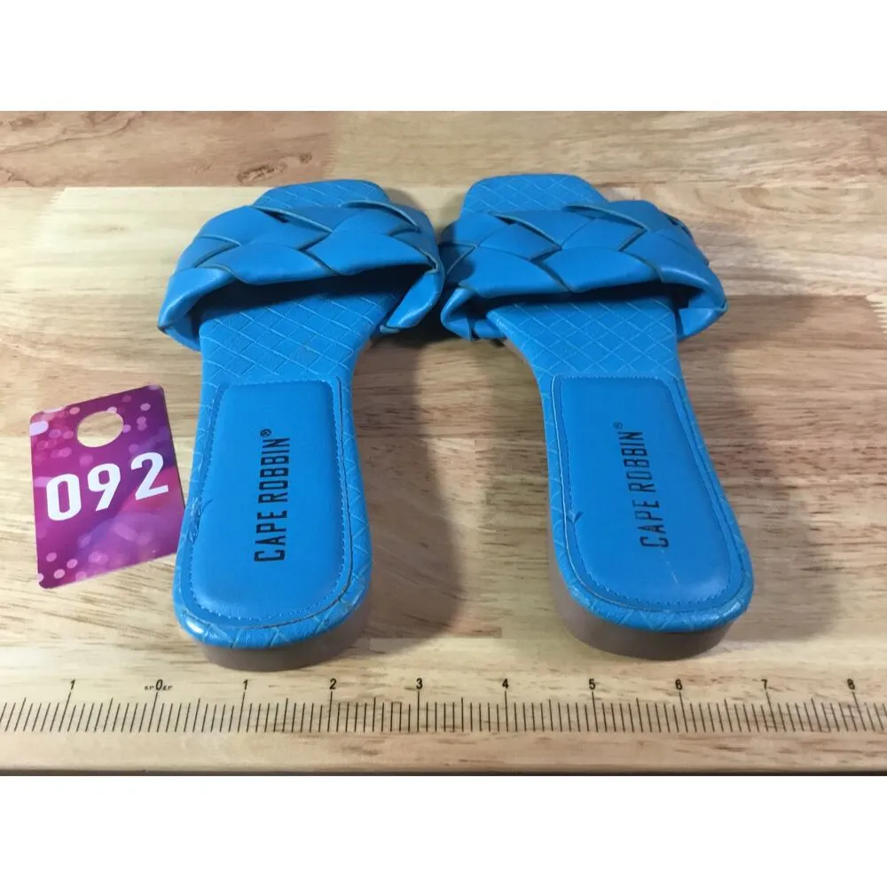 Cape Robbin Deja Slide Sandals Women's 6 Blue Leather Woven Open Square Toe - Image 3