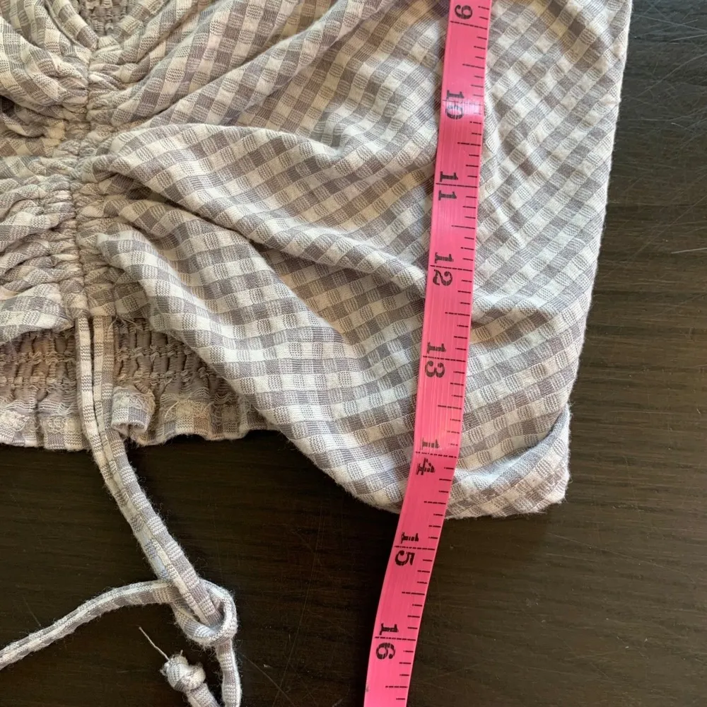 Urban Romantics Gingham Ruched Crop Top Ruffle Sleeves Cottagecore M Peasantcore - Image 9