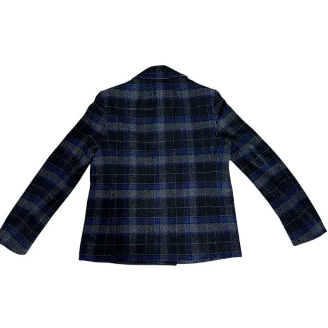 J.Crew Plaid‎ Wool Blend Double Breasted Pea Coat Jacket Blue Gray Size 6 - Image 10