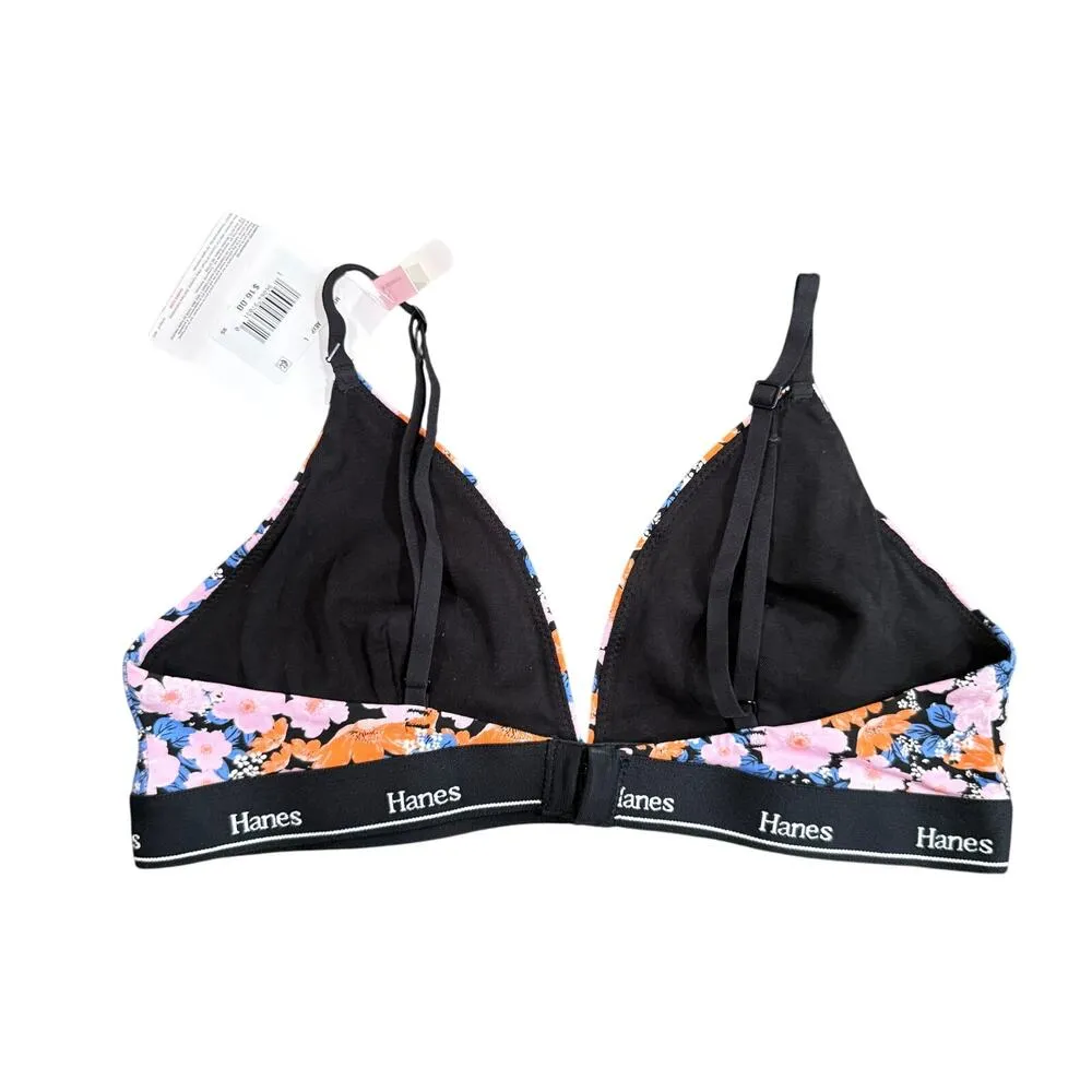 Hanes Floral Bralette in Black/Multi, Size L​ - Image 2