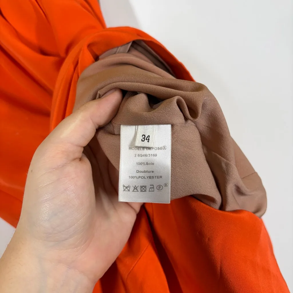 Celine 100% Silk Orange Dress Size 34 - Image 10