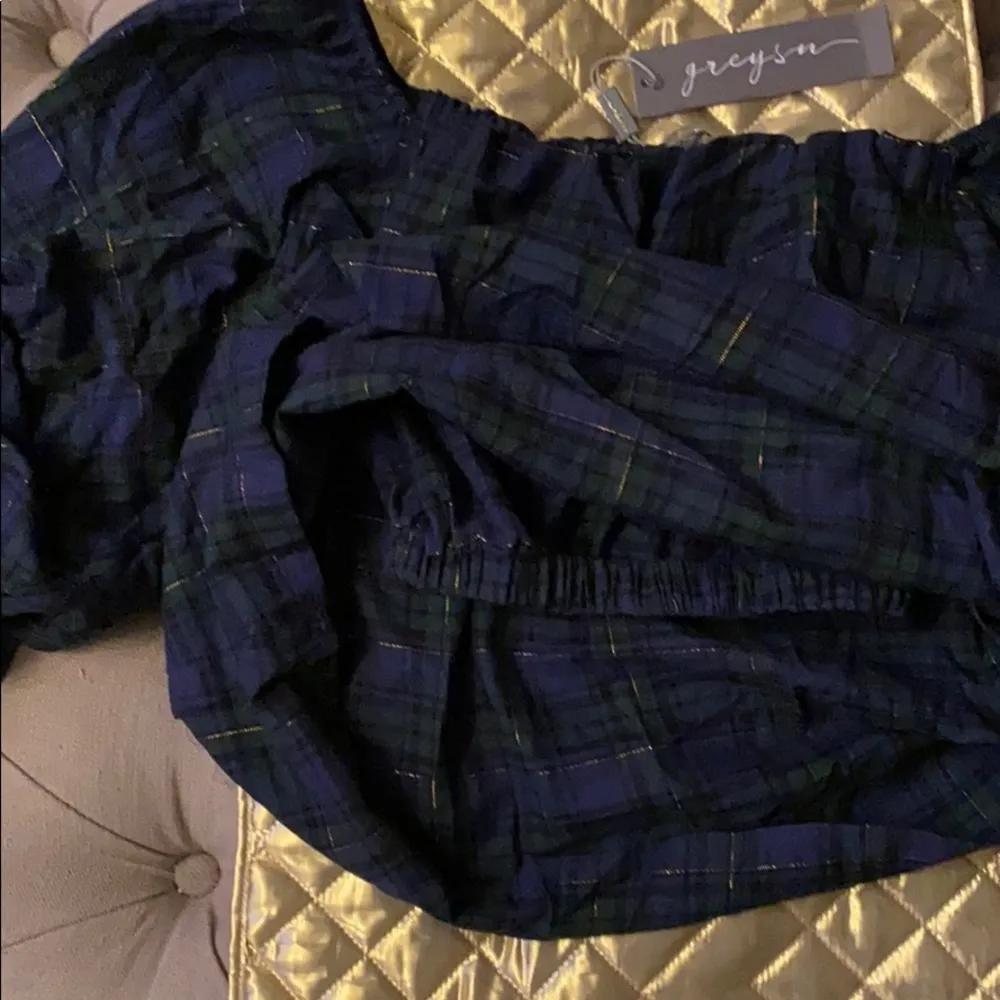 Plaid Off the Shoulder Top with Puff Sleeves Size XS - Image 4