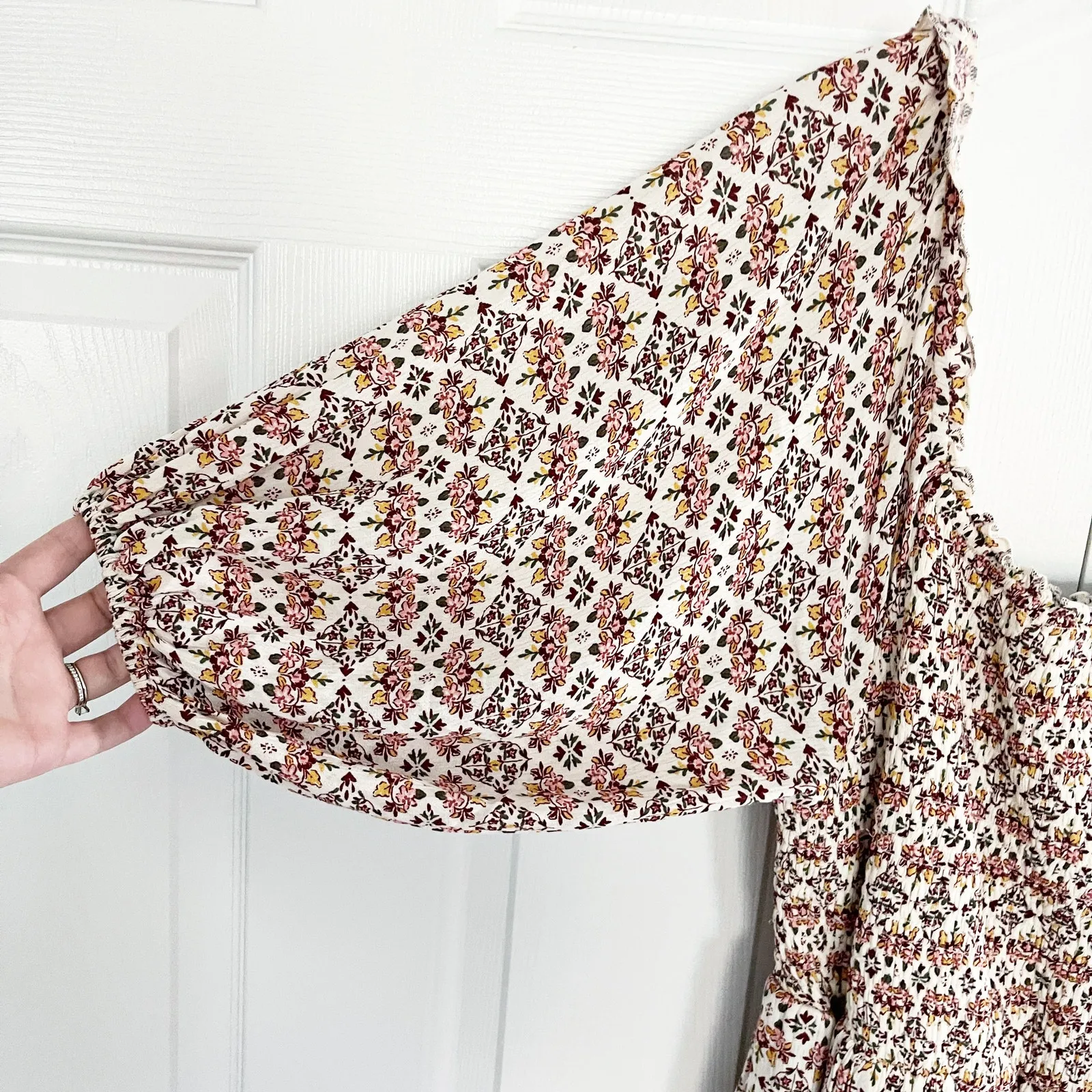 Torrid Floral Midi Gauze Off The Shoulder Tiered Dress in Pristine - Image 5