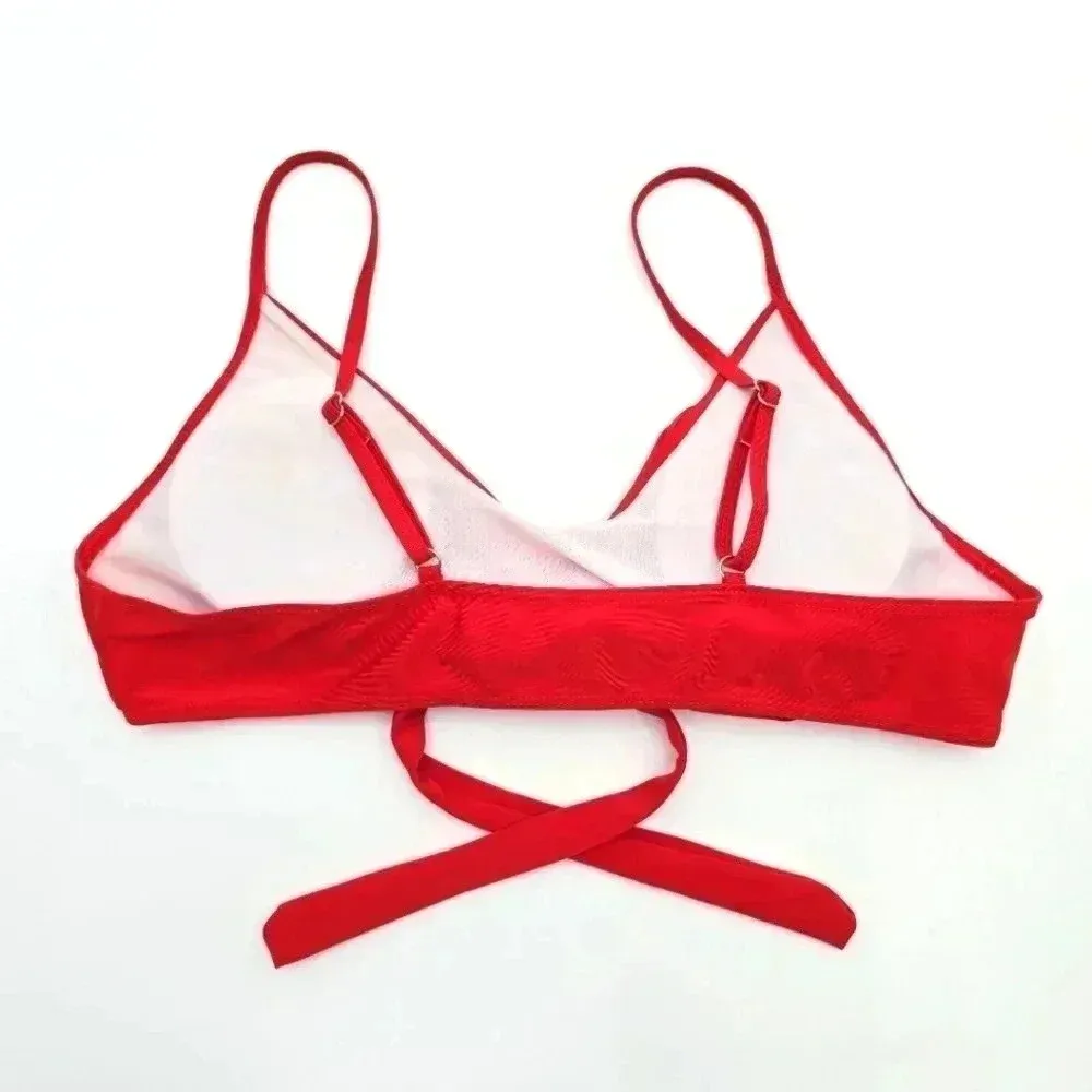 Old Navy Red Bikini Top Adjustable‎ Strap Padded Front Bow Swimwear XL - Image 2