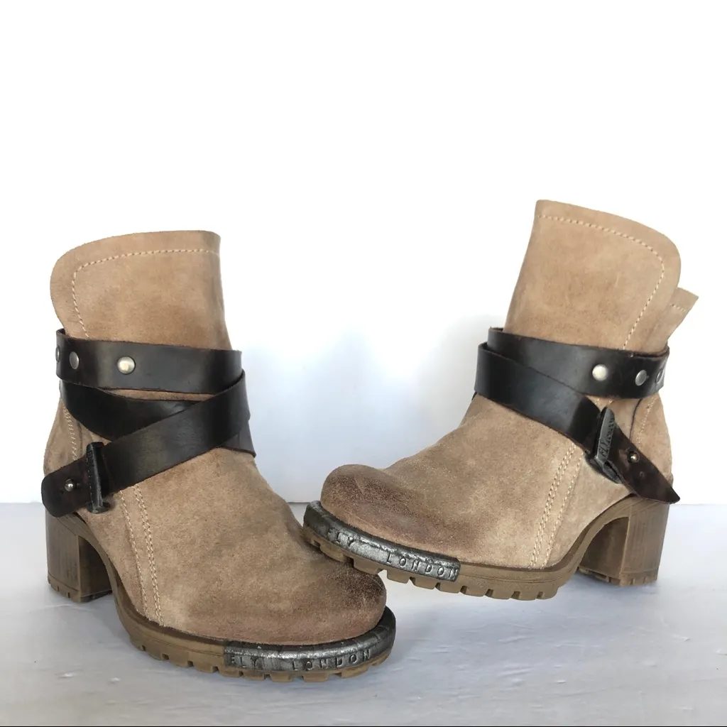 C Fly London Lok Brown Leather Strap Steel Toe Moto Fall Women Boots Size 6.5/7 - Image 2