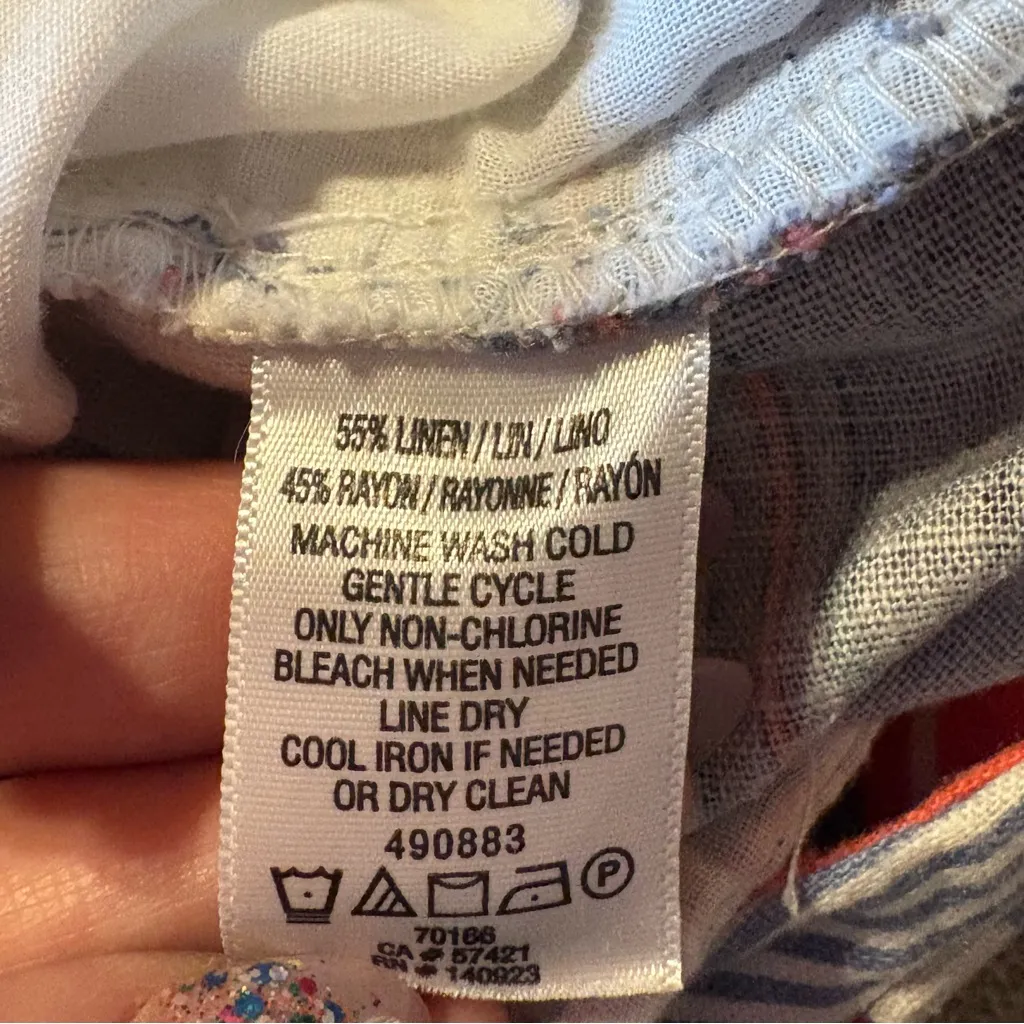 Loft Linen Blend Striped Belted Shorts Women’s Sz 8 Breathable Red Blue White‎ - Image 6