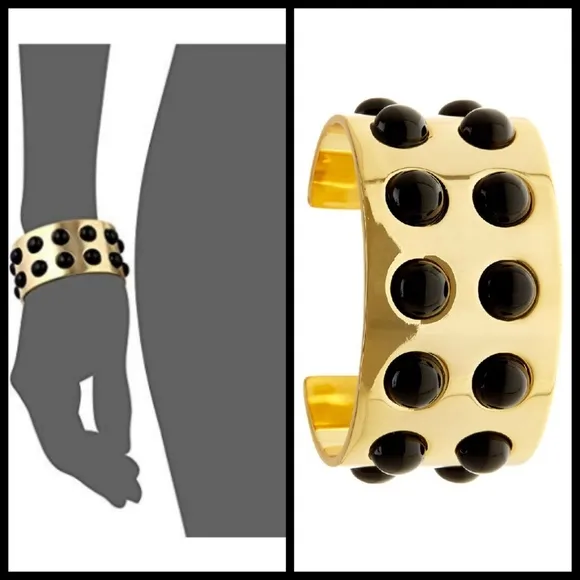 💕TRINA TURK💕 Resin Neo Goth Cab Set Cuff Bracelet Gold Brass Stones NWT - Image 2