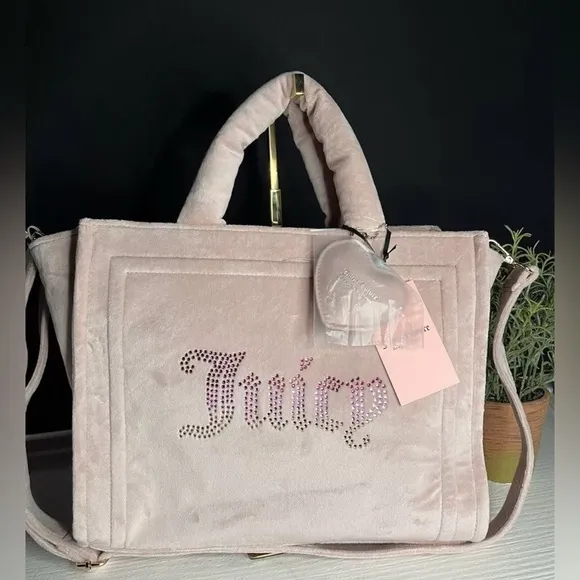 Juicy Couture Dusty Blush Velour Big Spender Tote Crossbody Bag NWT - Image 2