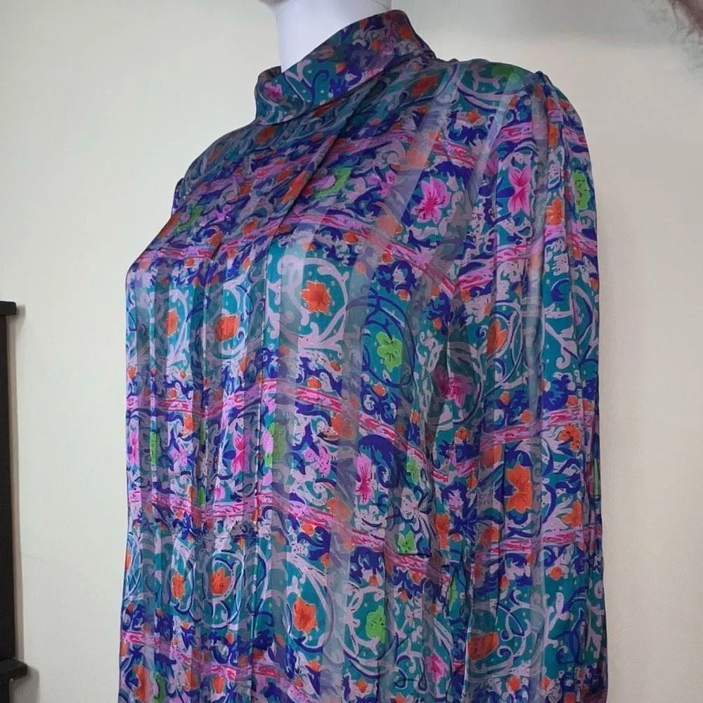 Nicola Vintage Batik Print Button Back Pleated Front Blouse Size 10 - Image 10