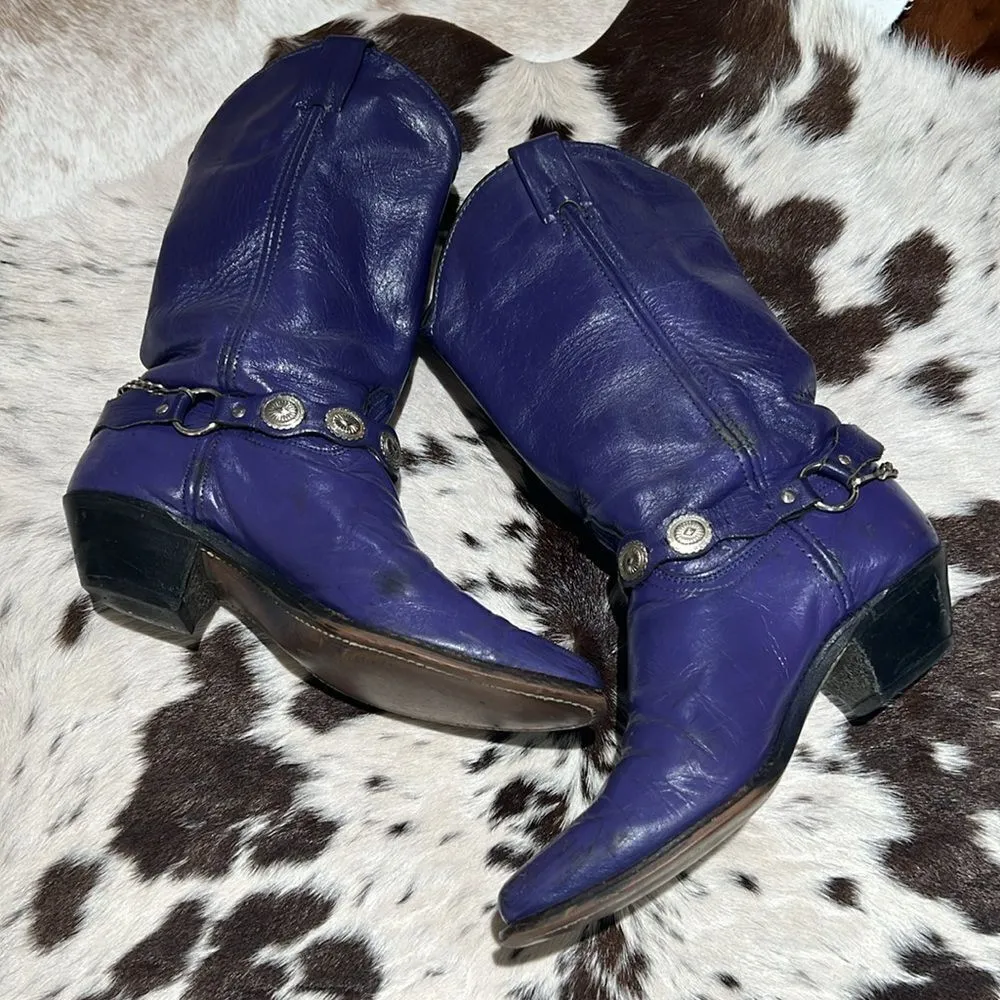 Vintage Purple Real Leather Cowboy Boots Festival Rave Burning Man A22 Size 6.5 - Image 4