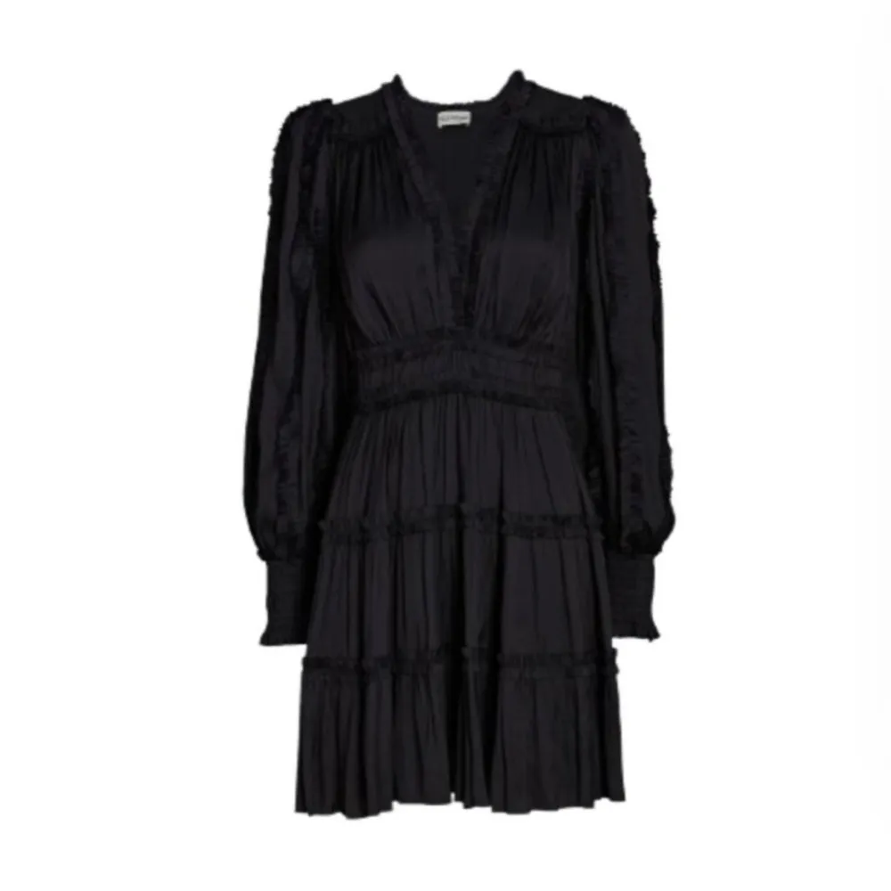 Ulla Johnson Amara Dress Noir Black Plisse Satin Mini Dress Size 4 Small Ruffle - Image 16