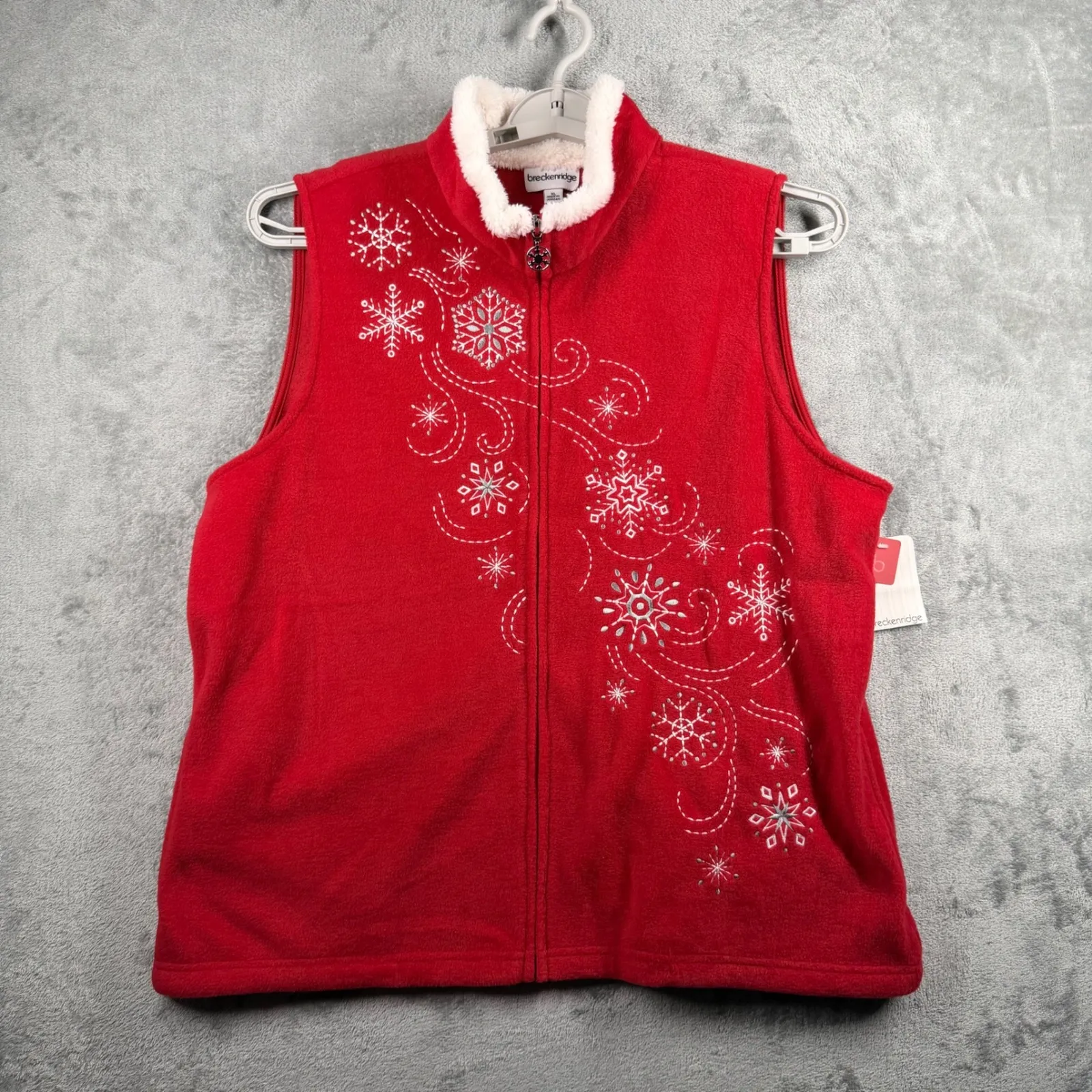 Breckenridge XL Red Fleece Vest Snowflake Embroidered Holiday Christmas Winter - Image 2
