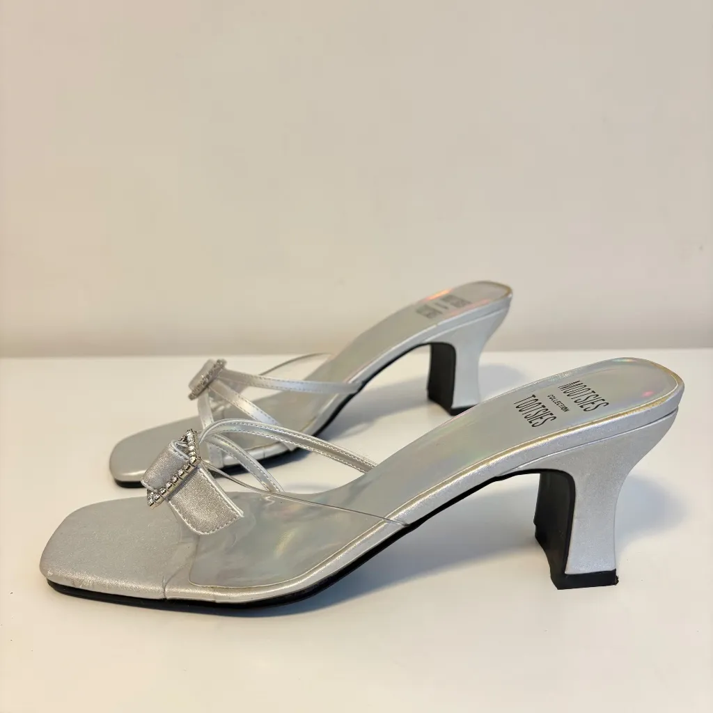 Mootsies Tootsies Clear Slip On Square Toe Block Kitten Heels Silver Womens 7.5 - Image 2