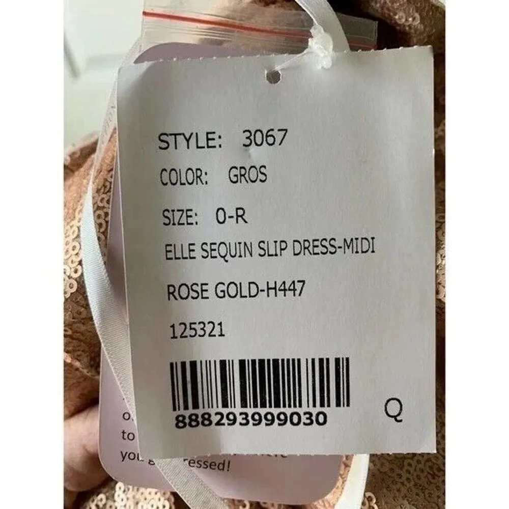 NWT Dessy Collection Sleeveless V Neck Sequin A Line Midi Dress 0 Rose Gold Pink - Image 6