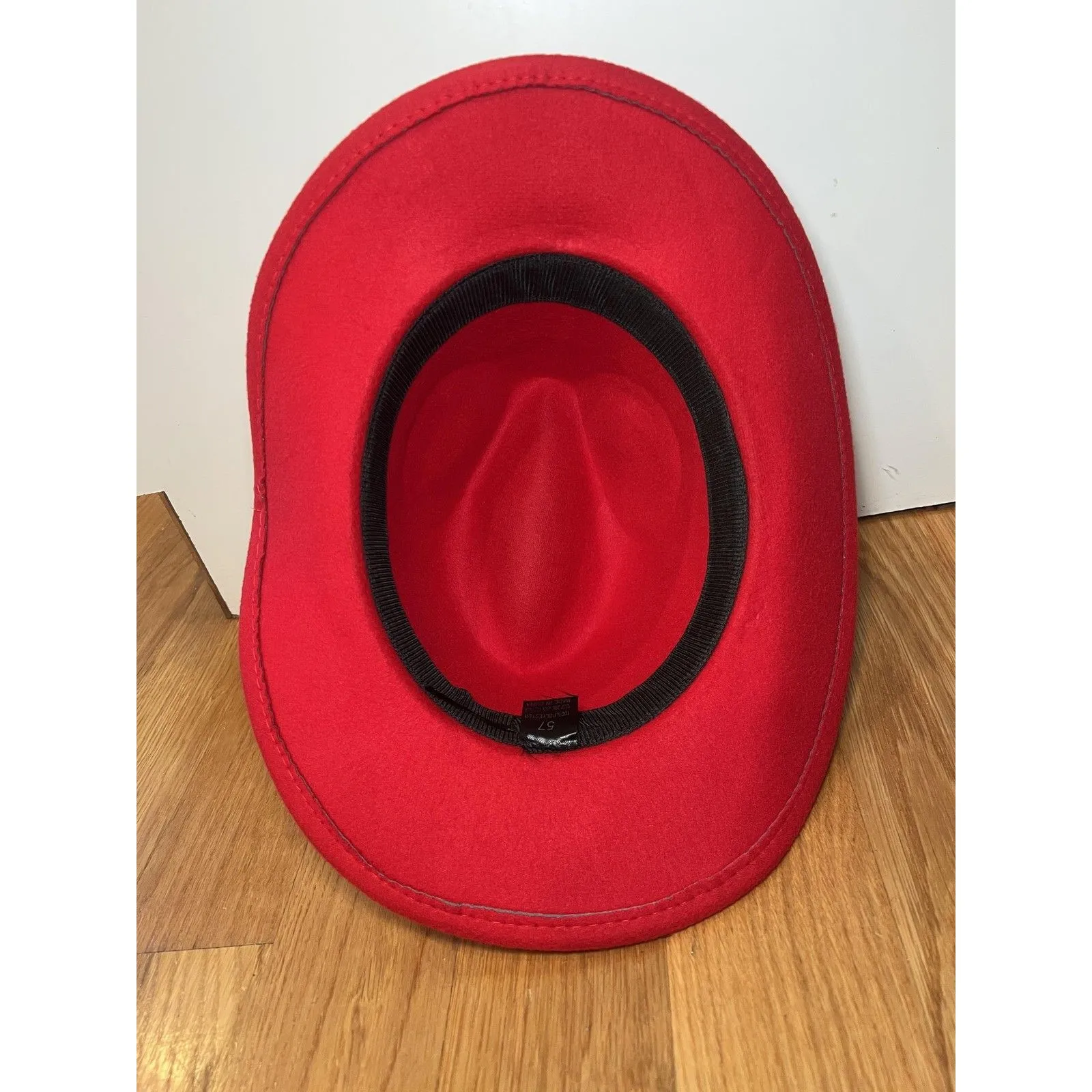 Gold Feather Western Hat Cowboy Fitted Womens 57 Red Felt Wide Brim Band - Image 3