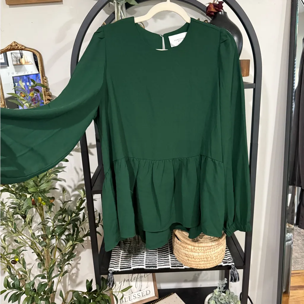 Pomander Place Emerald Green Peplum Blouse size large - Image 5