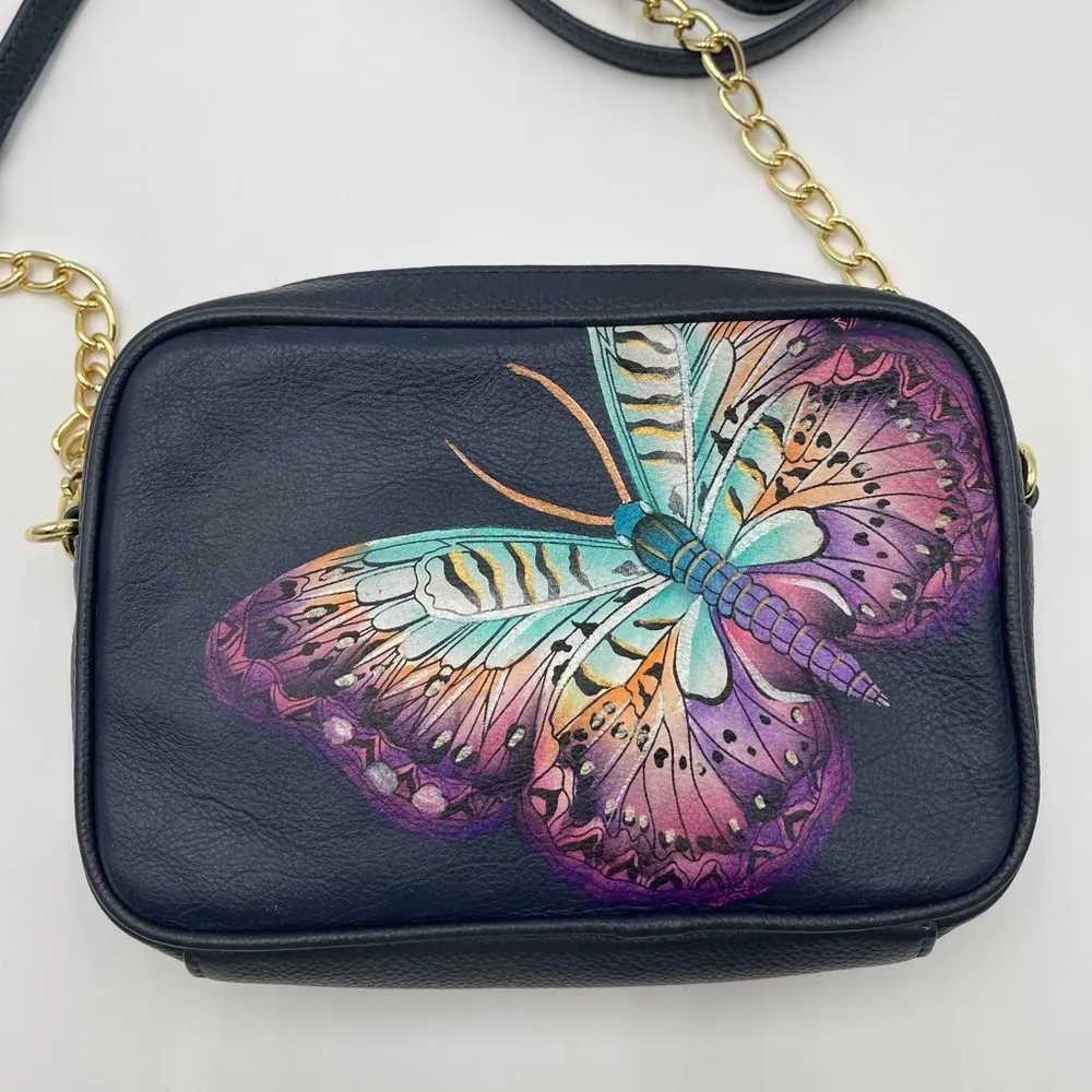 New Anuschka Hand Painted Leather RFID Camera Crossbody Bag Magical Wings - Image 4