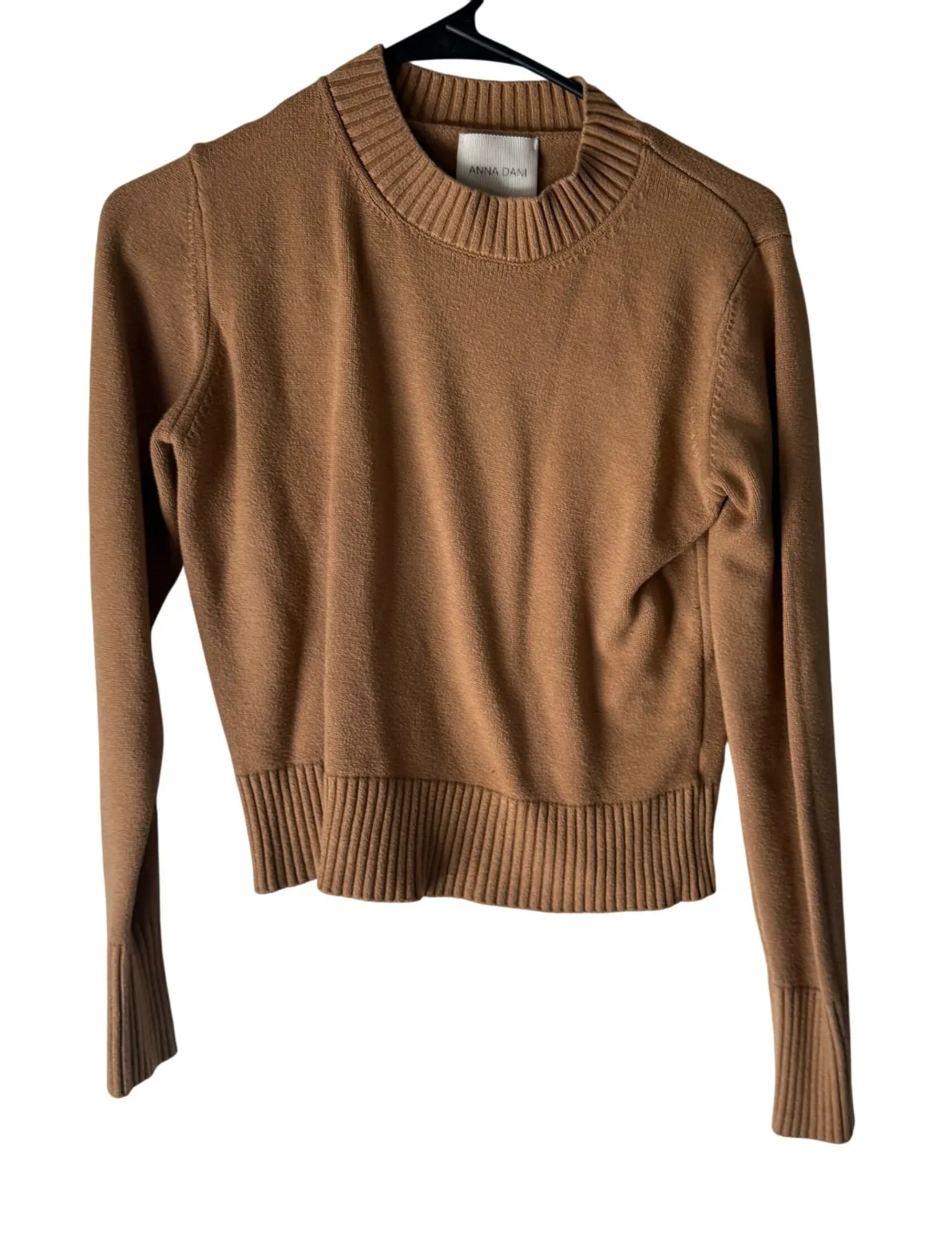 Anna Dani Womens Tan Ribbed Crew Neck Long Sleeve Cropped Sweater M Preppy Brown Size M - Image 1
