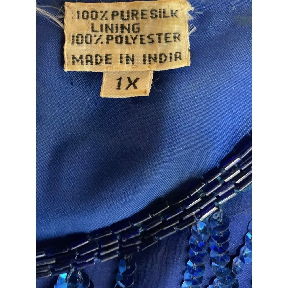 Vintage Scala Sequin Beaded‎ Silk Structured Blouse Cobalt Blue Plus Size 1X - Image 11