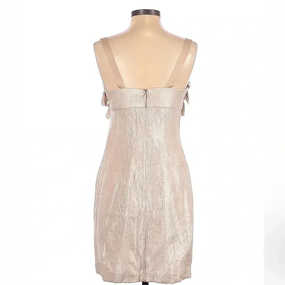 Boston Proper Y2K Rose Gold Shimmer Metallic Ruffle Sweetheart Neck Dress Size 2 - Image 3