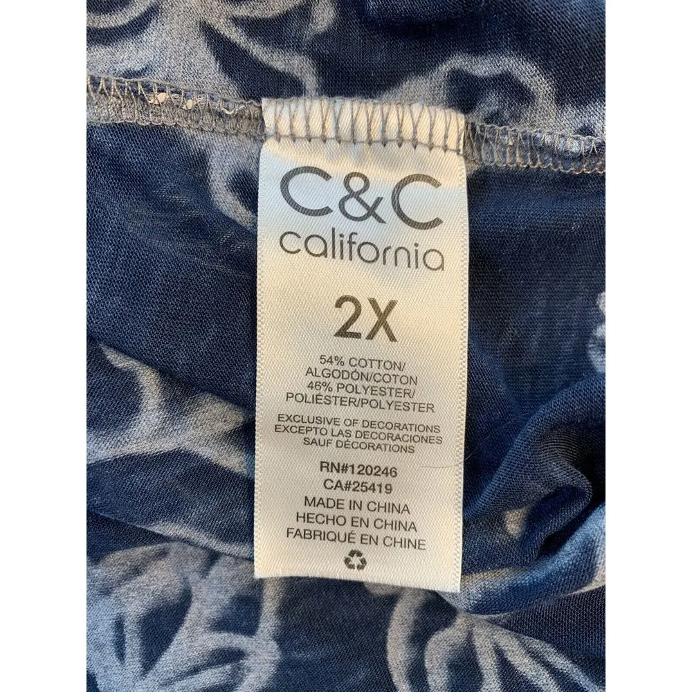 C&C California Top Women‎ Plus Sz 2XL XXL Floral Blue Burnout Shirt FLAW HOLE - Image 6