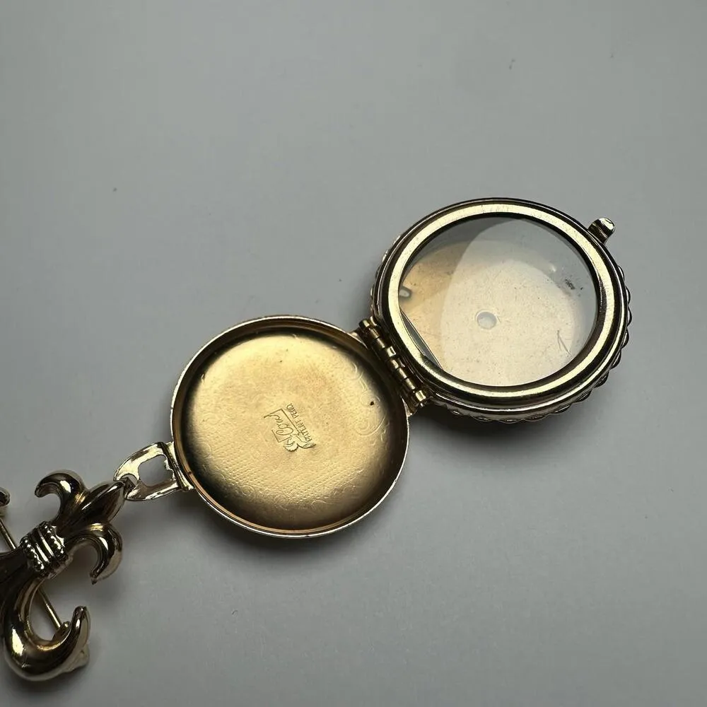 Coro Locket Dange Fleur De Lis Purple Pansy Flower Brooch Pin Gold Tone Vintage - Image 13