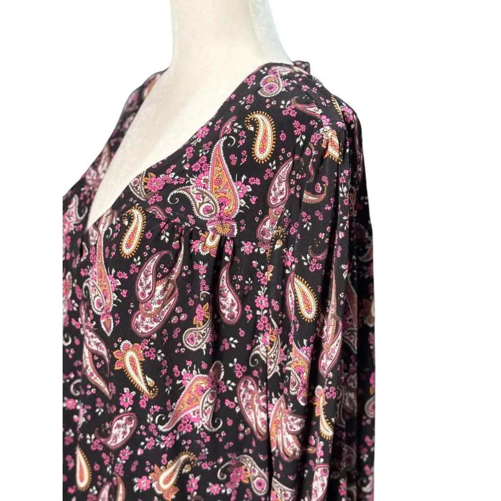 NEW Lane Bryant Womens 14/16 Paisley Print Stretch Blouse Long Sleeve Pink Black - Image 4