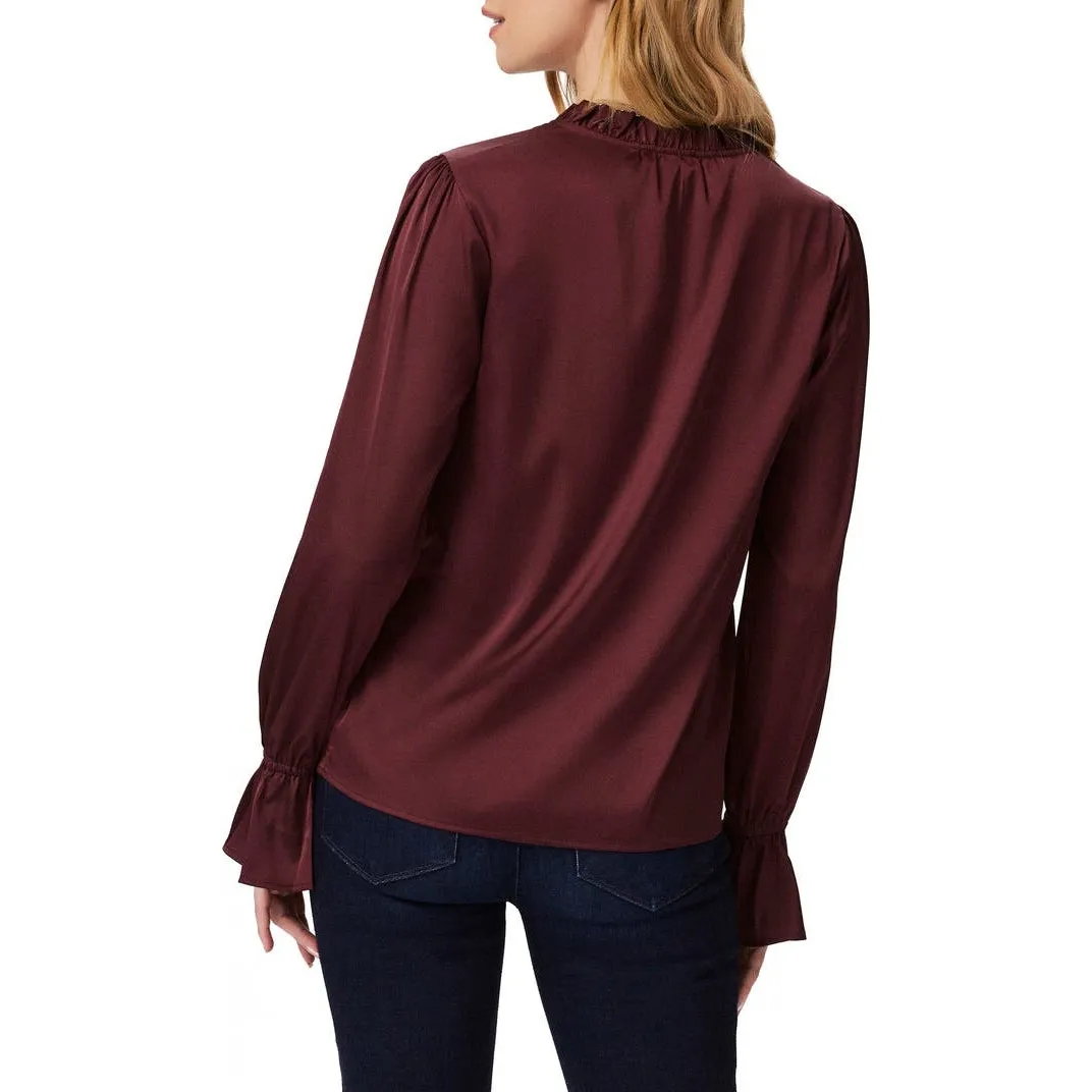 PAIGE NWT Dusty Cherrywood Laurin Satin Frilled Ruffled Long Sleeve Blouse XS - Image 7